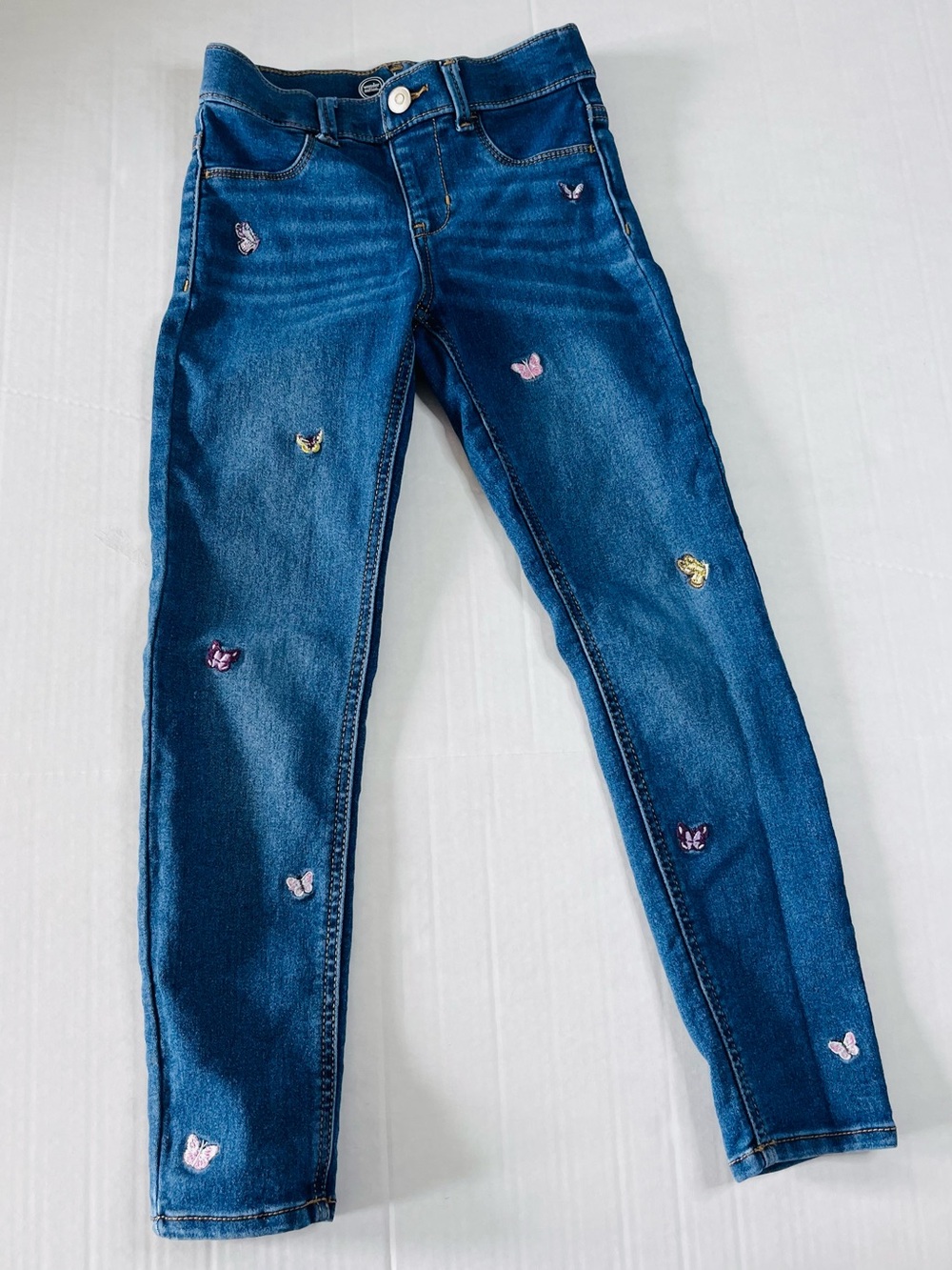 wonder nation Dark Blue Skinny Jeans with Multicolor Butterfly Embroidery